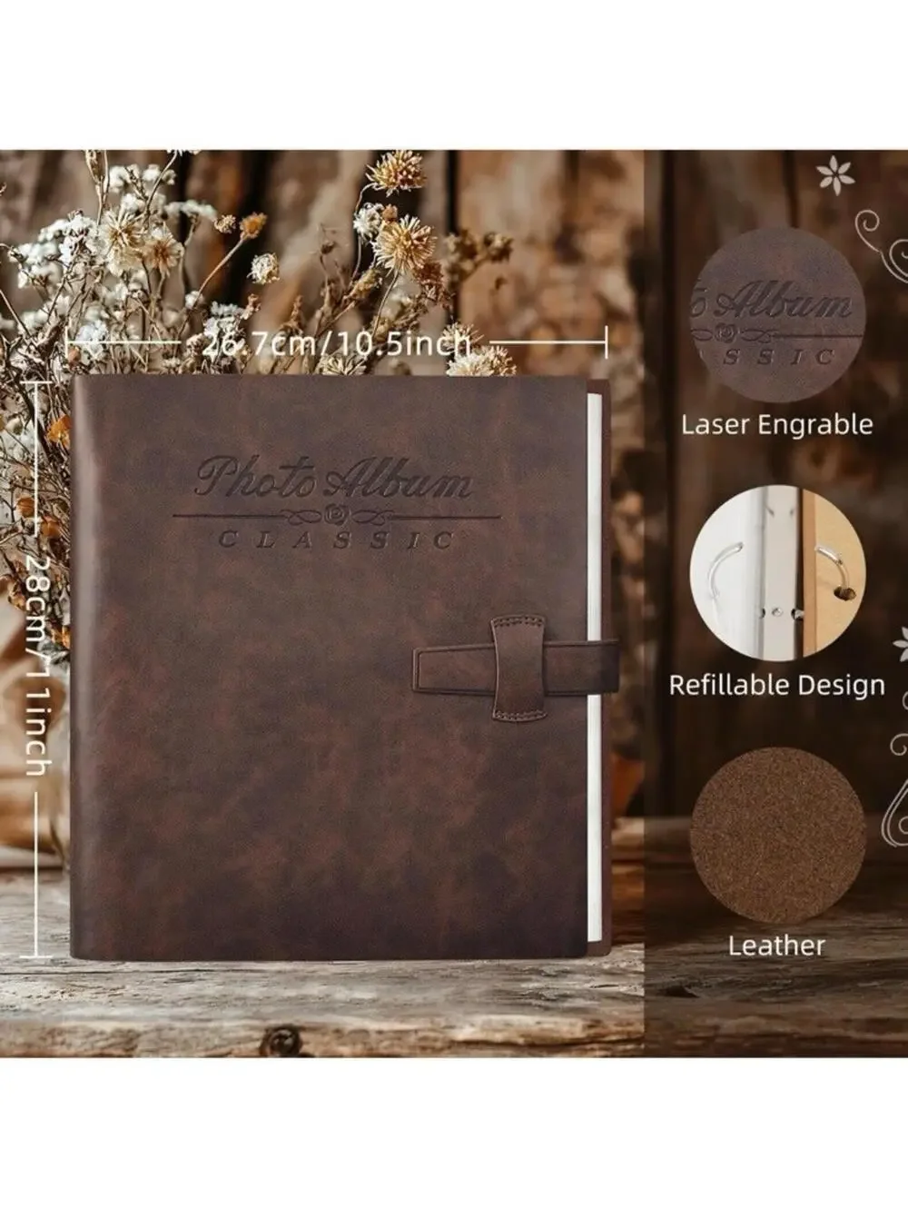 Leather Photo Album Scrapbook Kraft Paper Holds 100 Photos Family Wedding